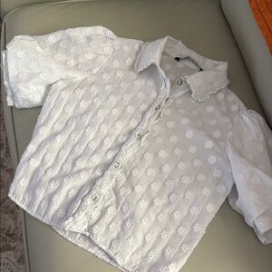 Zara White Floral Ruffled Blouse With Button Detail